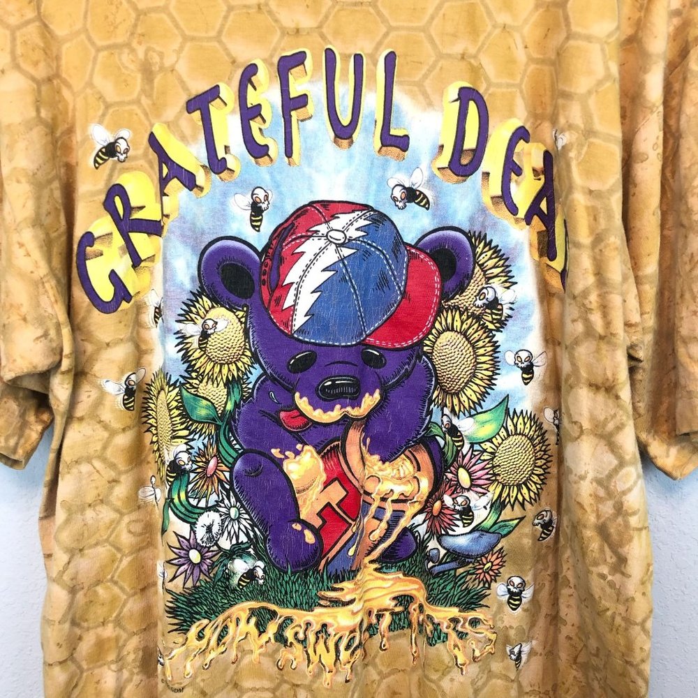 Vintage 1995 Grateful Dead Honey Bear Honeycomb All Over Print T Shirt sz Large - Picture 5 of 8